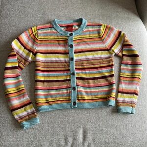 Missoni Multicolor Striped Knit Cardigan with Light Blue Trim